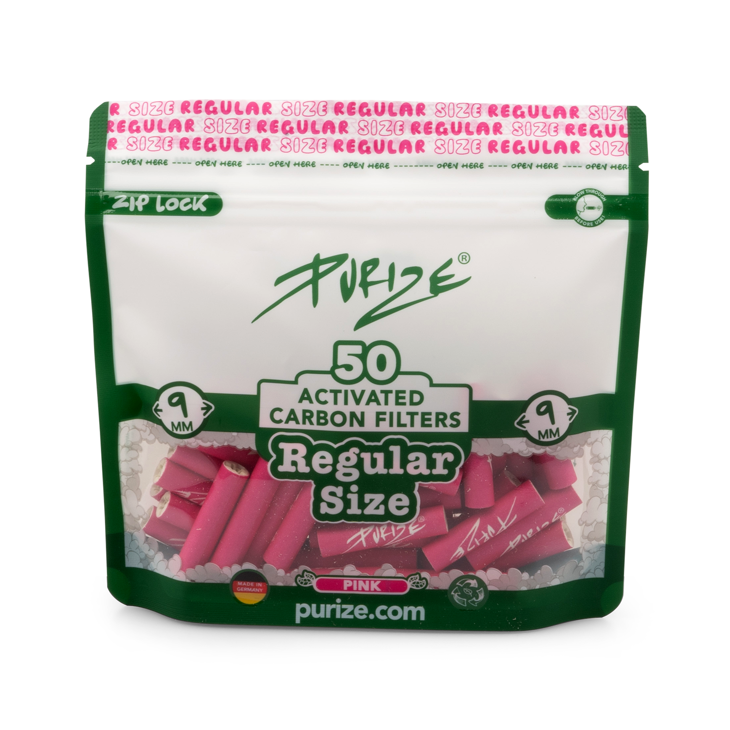 PURIZE® Aktivkohlefilter – Regular Size im 50er Beutel 9mm