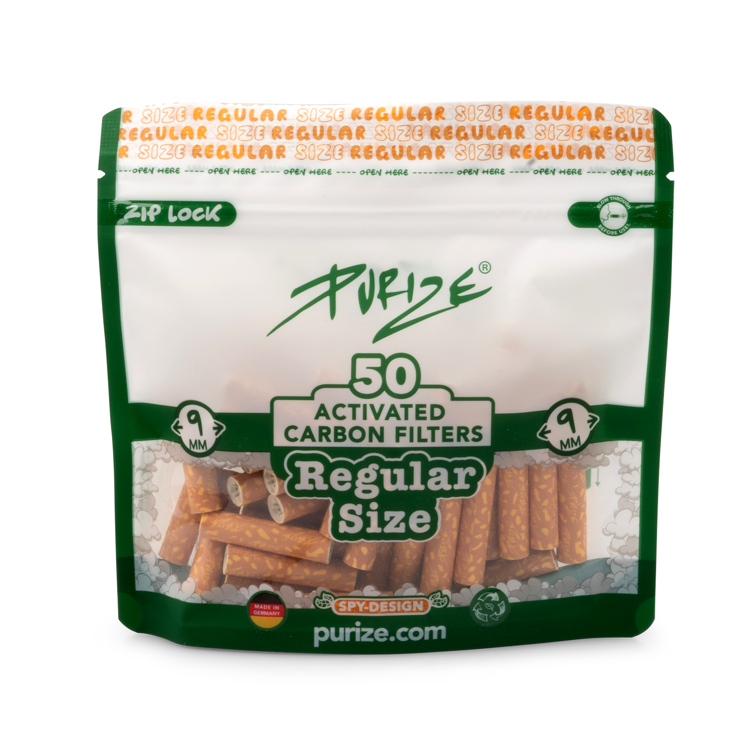 PURIZE® Aktivkohlefilter – Regular Size im 50er Beutel 9mm