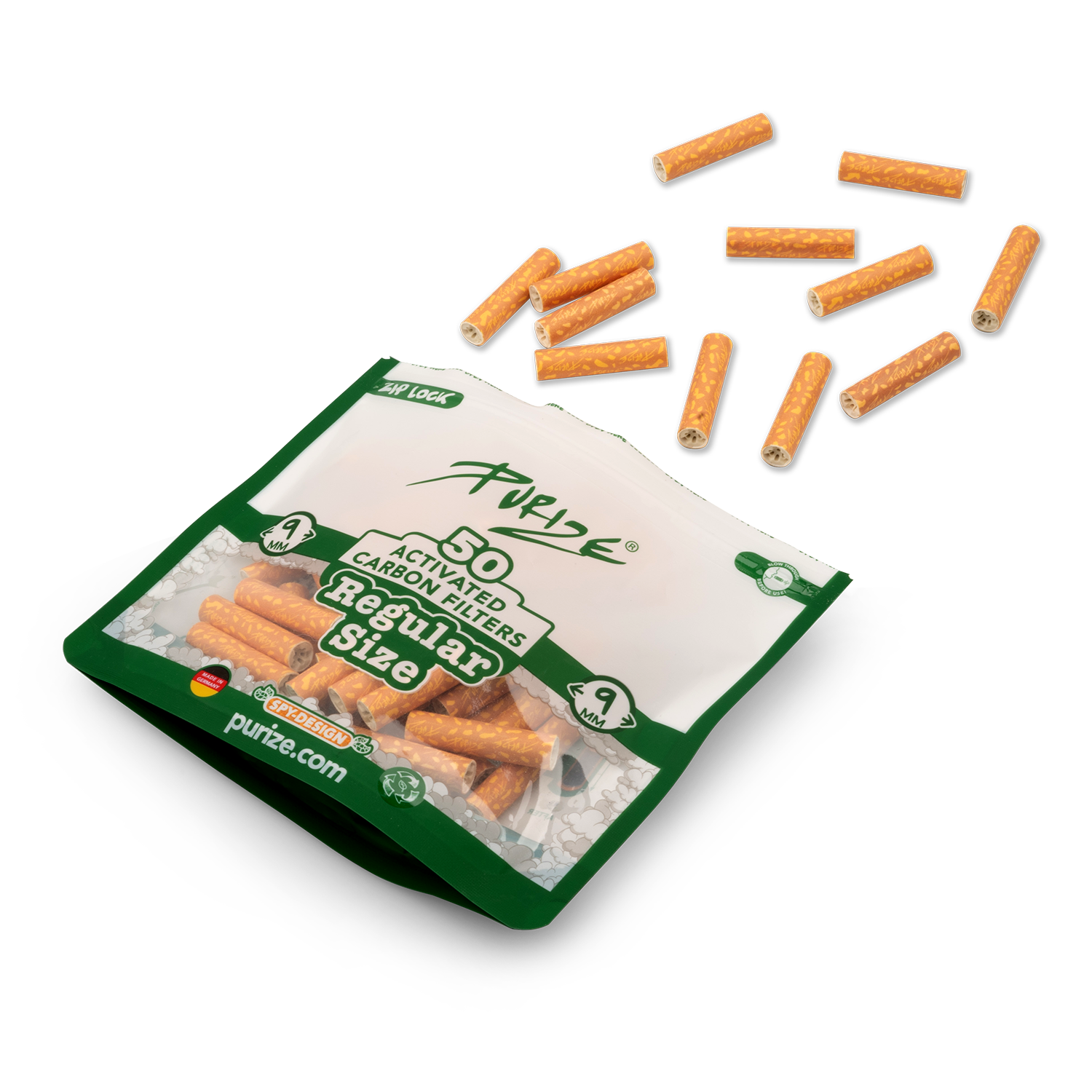 PURIZE® Aktivkohlefilter – Regular Size im 50er Beutel 9mm