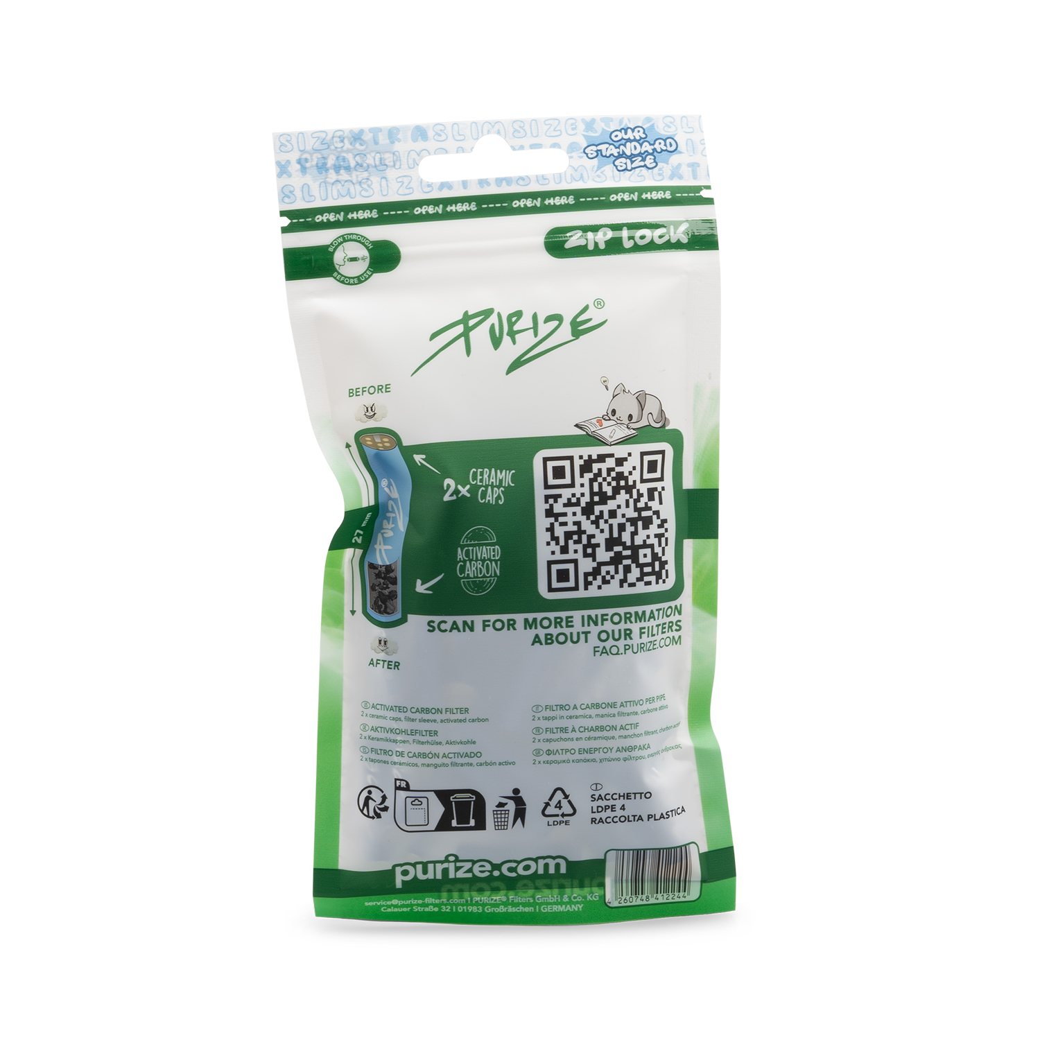 PURIZE® Aktivkohlefilter – XTRA Slim Size im 50er PE Beutel 6mm