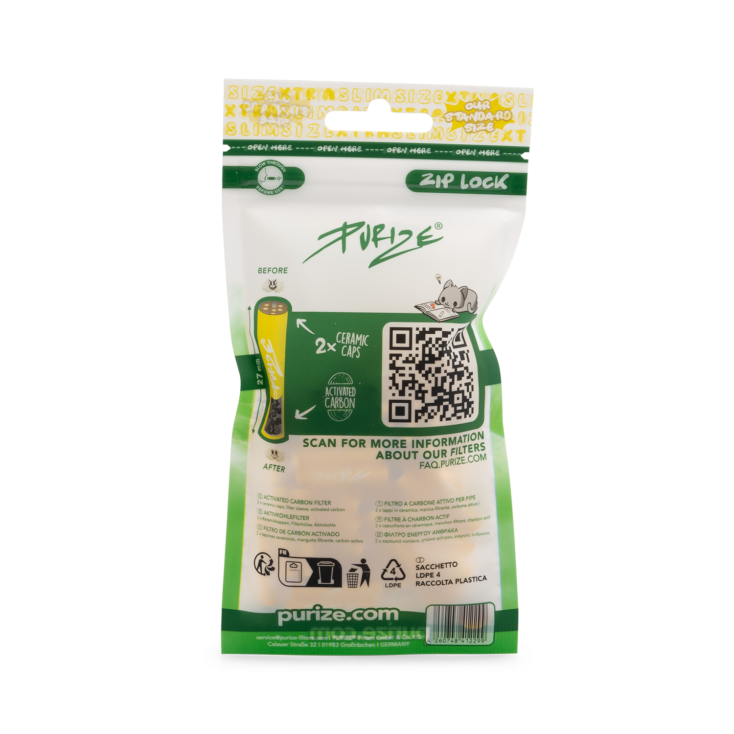 PURIZE® Aktivkohlefilter – XTRA Slim Size im 50er PE Beutel 6mm