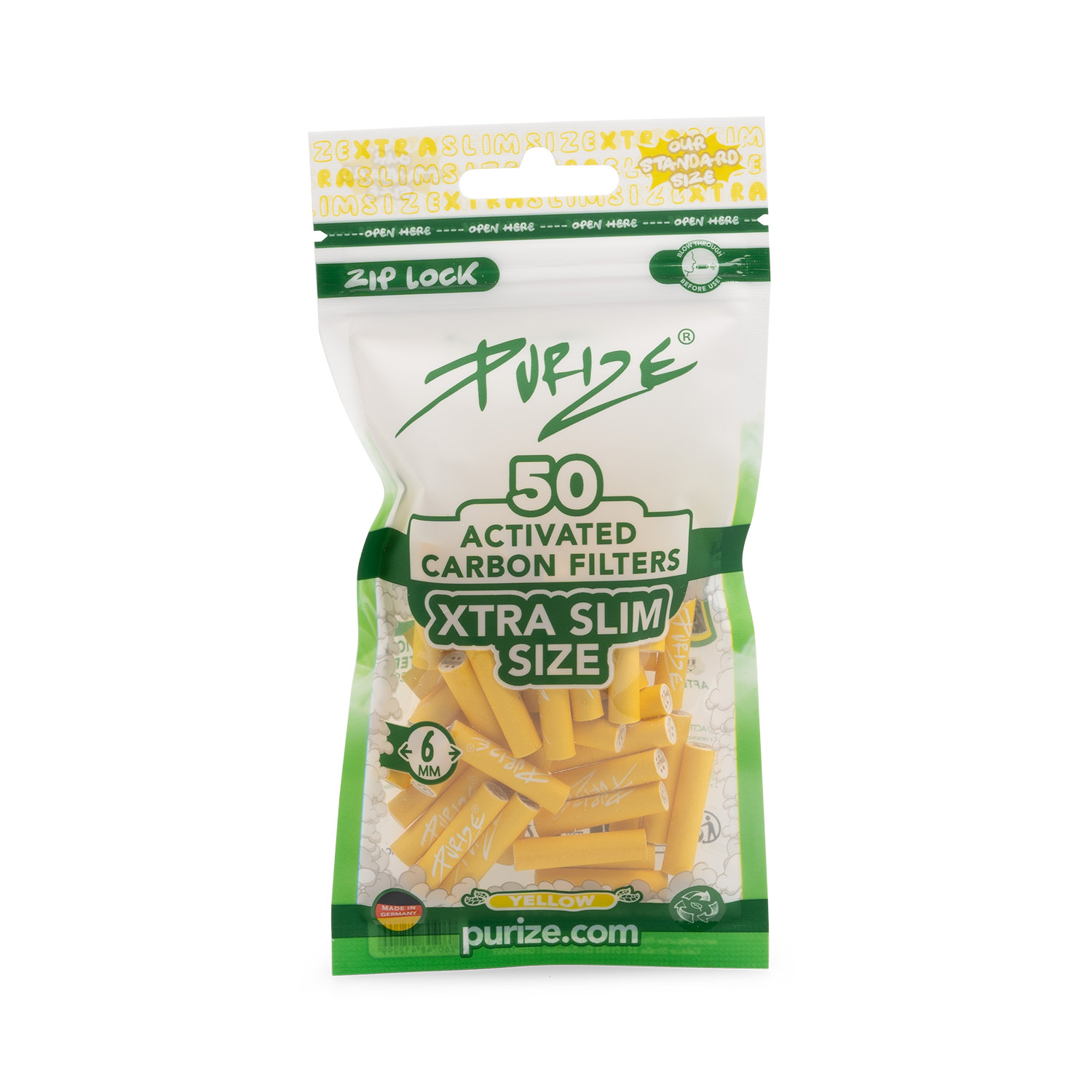 PURIZE® Aktivkohlefilter – XTRA Slim Size im 50er PE Beutel 6mm