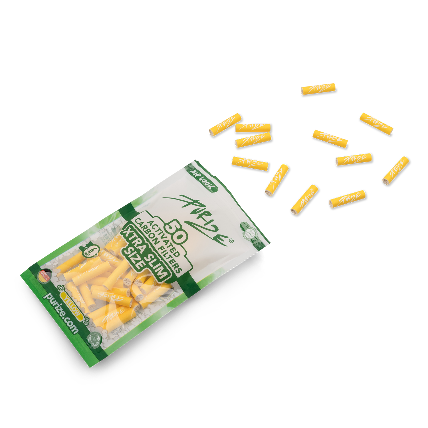 PURIZE® Aktivkohlefilter – XTRA Slim Size im 50er PE Beutel 6mm